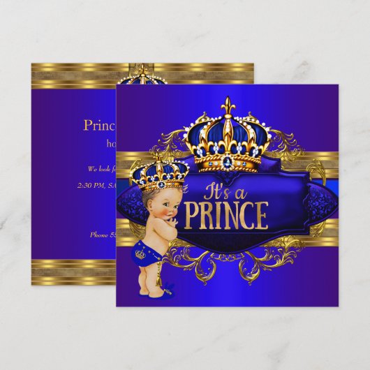 Royal Blue Gold Prince Baby shower Kaart (Voorkant / Achterkant)