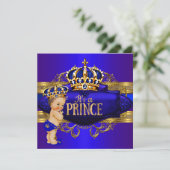 Royal Blue Gold Prince Baby shower Kaart (Staand voorkant)