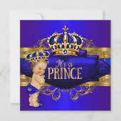 Royal Blue Gold Prince Baby shower Kaart (Voorkant)