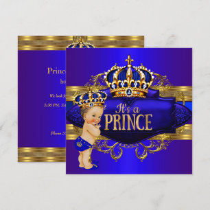 Royal Blue Gold Prince Baby shower Kaart