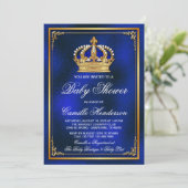 Royal Blue Gold Prince Baby shower Kaart (Staand voorkant)