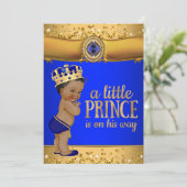 Royal Blue Gold Prince Baby shower Kaart (Staand voorkant)