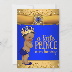 Royal Blue Gold Prince Baby shower Kaart