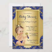 Royal Blue Gold Prince Baby shower Kaart (Achterkant)
