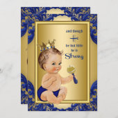 Royal Blue Gold Prince Baby shower Kaart (Voorkant / Achterkant)