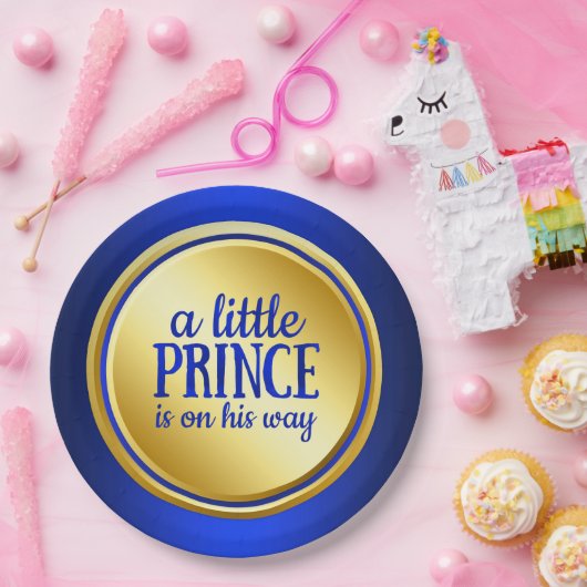 Royal Blue Gold Prince Baby shower Paper Borden Papieren Bordje (Feest)