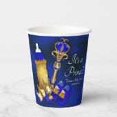Royal Blue Gold Prince Baby shower Papieren Bekers (Achterkant)