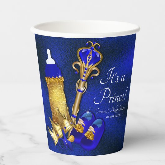 Royal Blue Gold Prince Baby shower Papieren Bekers