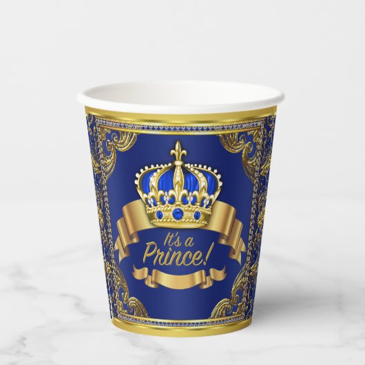 Royal Blue Gold Prince Baby shower papieren bekers (Voorkant)