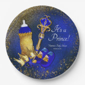Royal Blue Gold Prince Baby shower Papieren Bordje (Voorkant)