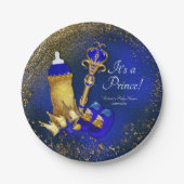 Royal Blue Gold Prince Baby shower Papieren Bordje (Voorkant)