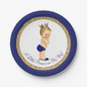 Royal Blue Gold Prince Baby shower Papieren Bordje (Voorkant)
