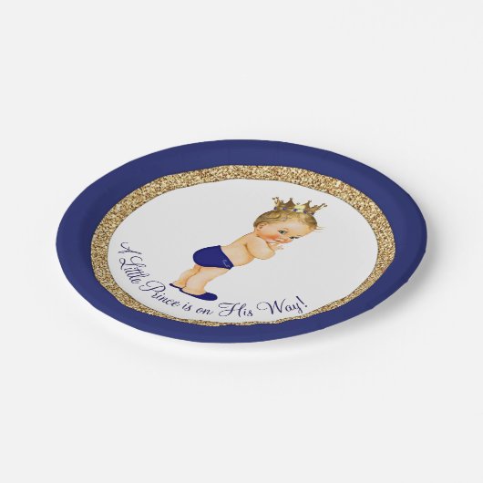 Royal Blue Gold Prince Baby shower Papieren Bordje (Gekanteld)
