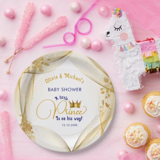Royal Blue Gold Prince Baby shower Papieren Bordje (Feest)