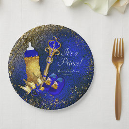 Royal Blue Gold Prince Baby shower Papieren Bordje
