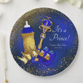 Royal Blue Gold Prince Baby shower Papieren Bordje