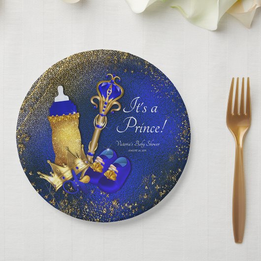 Royal Blue Gold Prince Baby shower Papieren Bordje