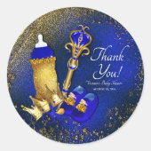 Royal Blue Gold Prince Baby shower Ronde Sticker (Voorkant)