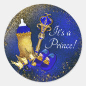 Royal Blue Gold Prince Baby shower Ronde Sticker (Voorkant)