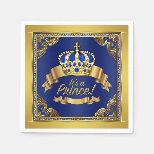 Royal Blue Gold Prince Baby shower Servet (Voorkant)