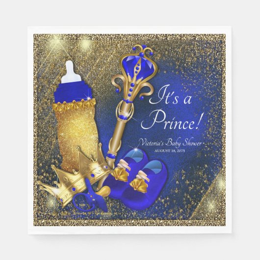 Royal Blue Gold Prince Baby shower Servet (Voorkant)