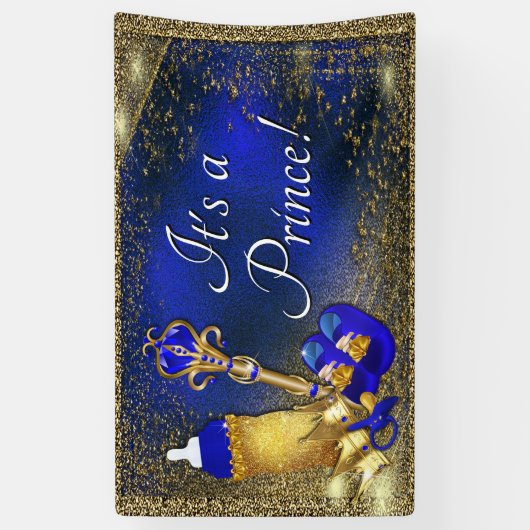 Royal Blue Gold Prince Baby shower Spandoek (Verticaal)