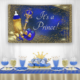 Royal Blue Gold Prince Baby shower Spandoek