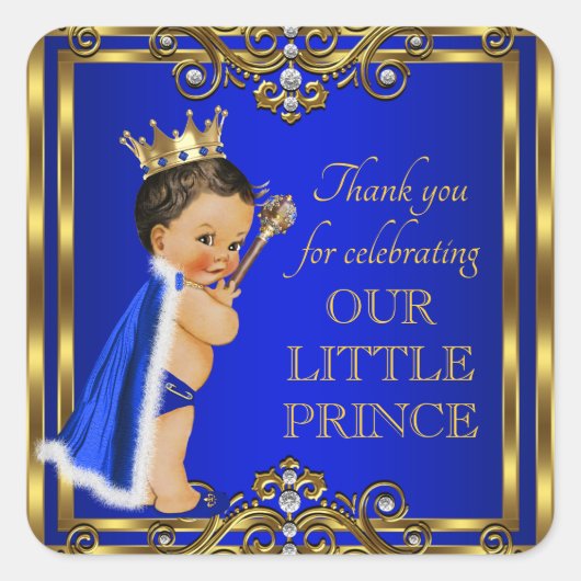 Royal Blue Gold Prince Baby shower Stickers (Voorkant)