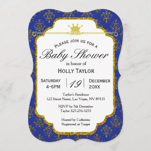 Royal Blue Gold Prince Baby shower Uitnodiging