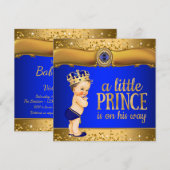 Royal Blue Gold Prince Baby Shower Uitnodigingen (Voorkant / Achterkant)