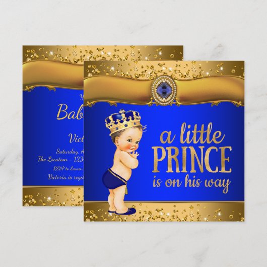 Royal Blue Gold Prince Baby Shower Uitnodigingen (Voorkant / Achterkant)