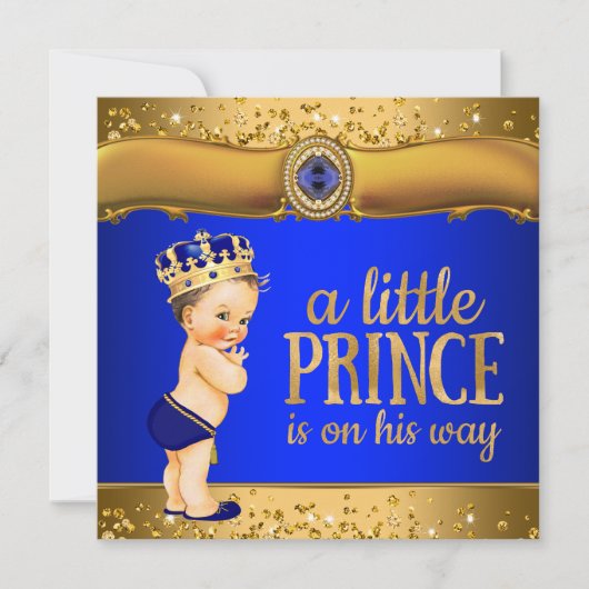 Royal Blue Gold Prince Baby Shower Uitnodigingen (Voorkant)