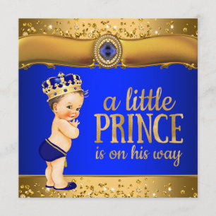 Royal Blue Gold Prince Baby Shower Uitnodigingen