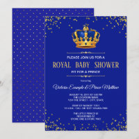 Royal Blue Gold Prince Baby Shower Uitnodigingen