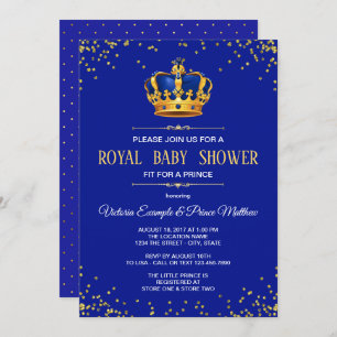Royal Blue Gold Prince Baby Shower Uitnodigingen
