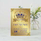 Royal Blue Gold Prince Baby Shower Uitnodigingen (Staand voorkant)