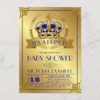 Royal Blue Gold Prince Baby Shower Uitnodigingen