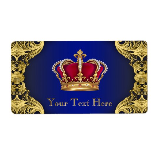 Royal Blue Gold Prince Baby shower Waterfles Etiket (Voorkant)