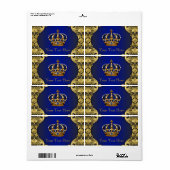 Royal Blue Gold Prince Baby shower Waterfles Etiket (Full Sheet)