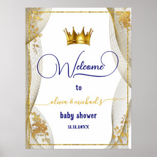 Royal Blue Gold Prince Baby shower Welkom Poster