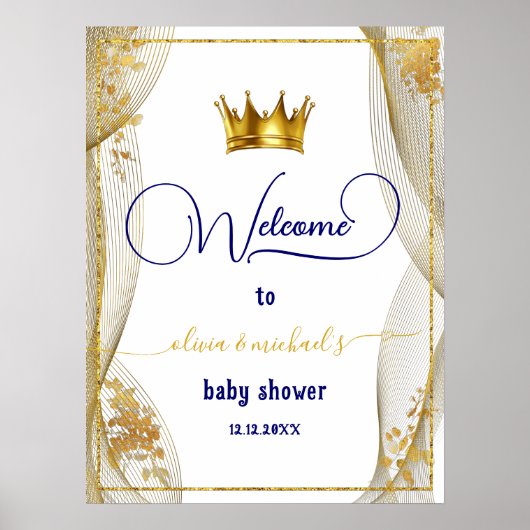 Royal Blue Gold Prince Baby shower Welkom Poster (Voorkant)