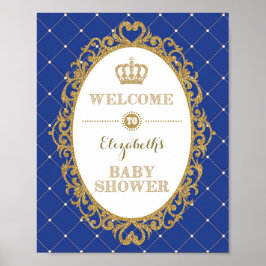 Royal Blue & Gold Prince Baby shower Welkomstteken Poster