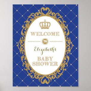 Royal Blue & Gold Prince Baby shower Welkomstteken Poster