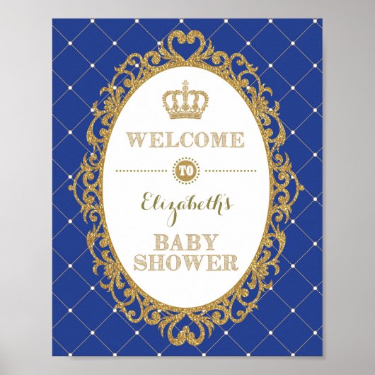Royal Blue & Gold Prince Baby shower Welkomstteken Poster (Voorkant)