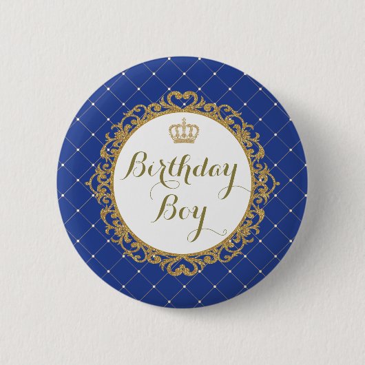 Royal Blue Gold Prince Birthday Boy Round Badge Ronde Button 5,7 Cm (Voorkant)