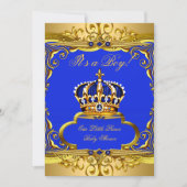 Royal Blue Gold Prince Crown Baby shower Boy Kaart (Voorkant)