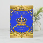 Royal Blue Gold Prince Crown Baby shower Boy Kaart (Staand voorkant)