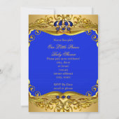 Royal Blue Gold Prince Crown Baby shower Boy Kaart (Achterkant)