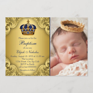 Royal Blue Gold Prince Crown Baptisme Kaart