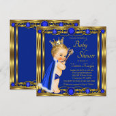 Royal Blue Gold Prince Jewel Baby shower Kaart (Voorkant / Achterkant)